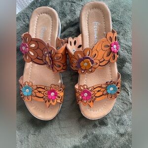 Embroidered Floral Leather Huaraches Women Sandals